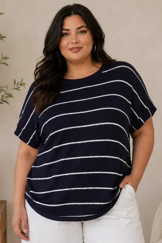 CURVE Striped SS Knit top made by Blu Pepper