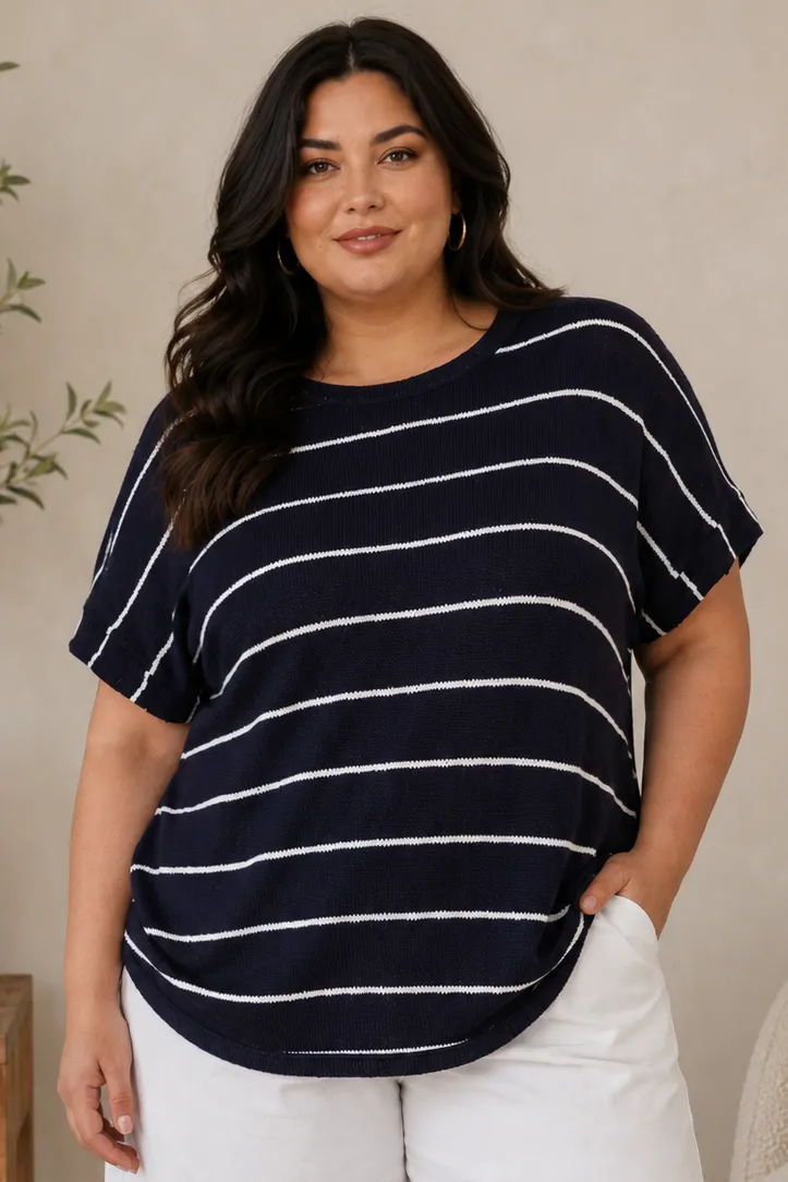 CURVE Striped SS Knit top sold by Valencia Boutique