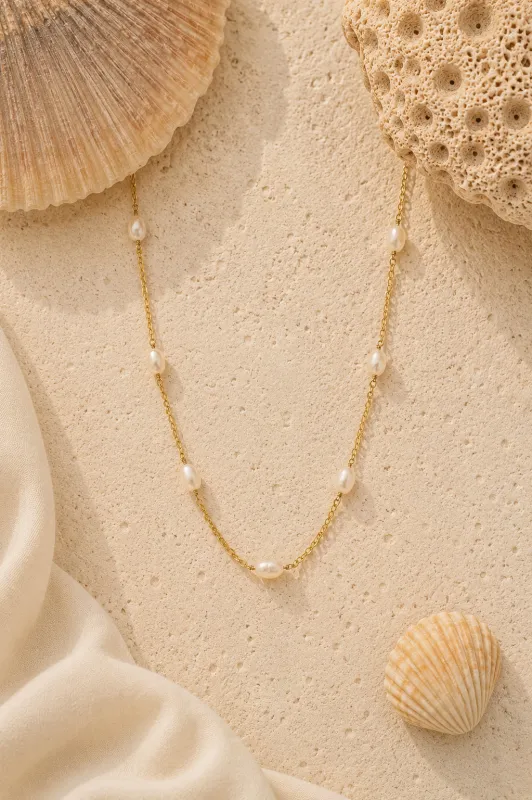 Satellite Pearl Necklace made by Valencia Boutique