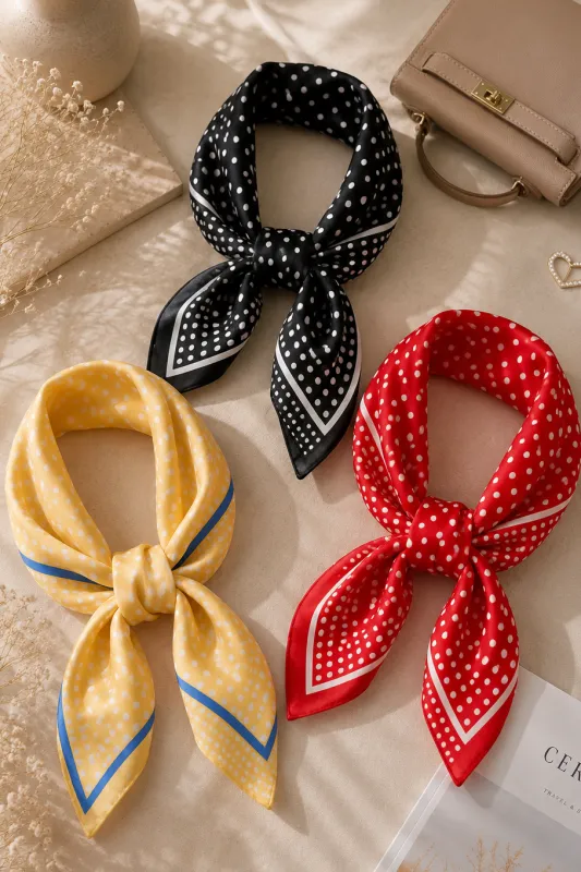 Polka Dot Satin Scarf (3 colors) made by Valencia Boutique