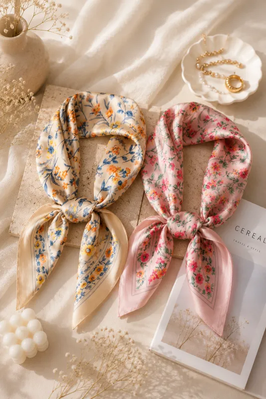 Floral Satin Scarf (2 colors) made by Valencia Boutique