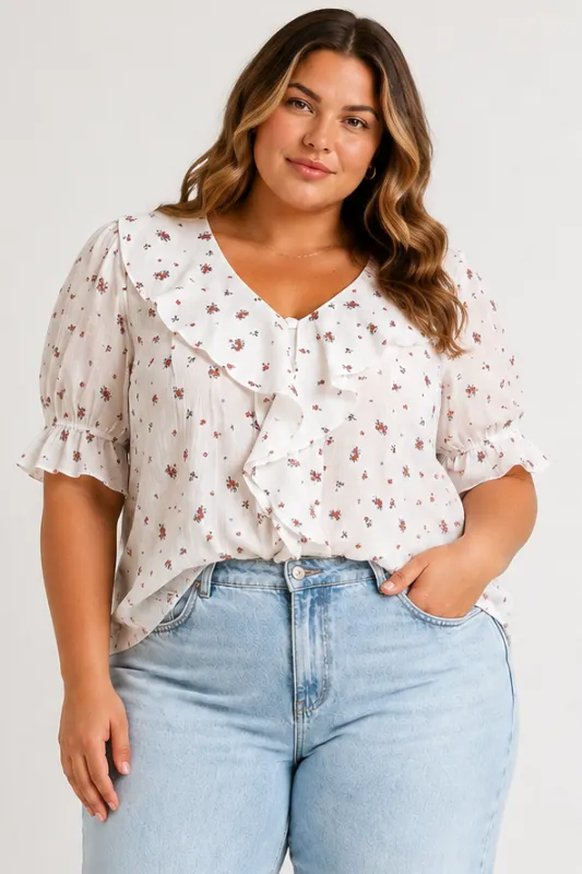 CURVE Lightweight Ruffle Blouse made by Blu Pepper