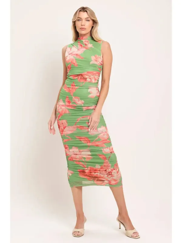 Printed Mesh Bodycon Dress (S-3X) made by Flying Tomato