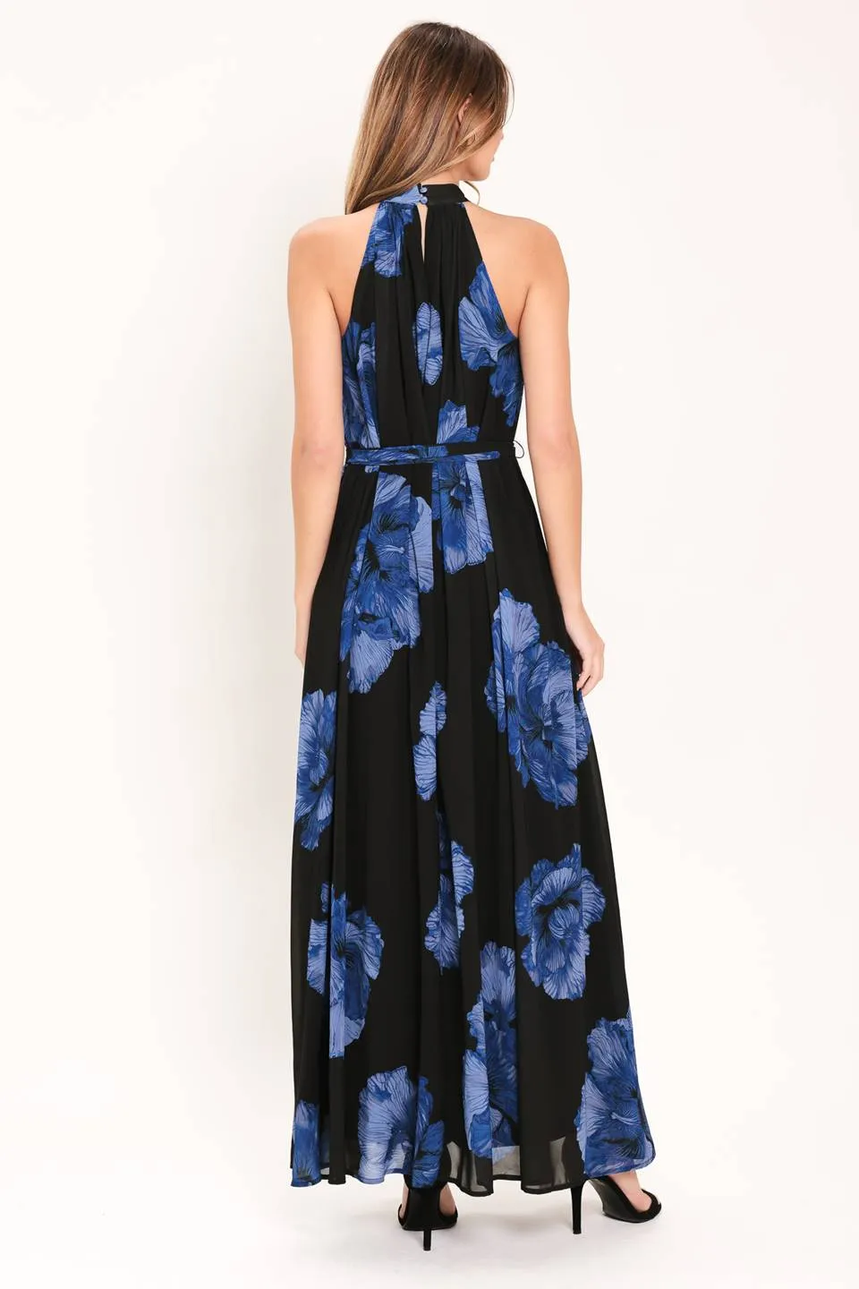 Blue Floral Halter Dress sold by Valencia Boutique product image thumbnail 2