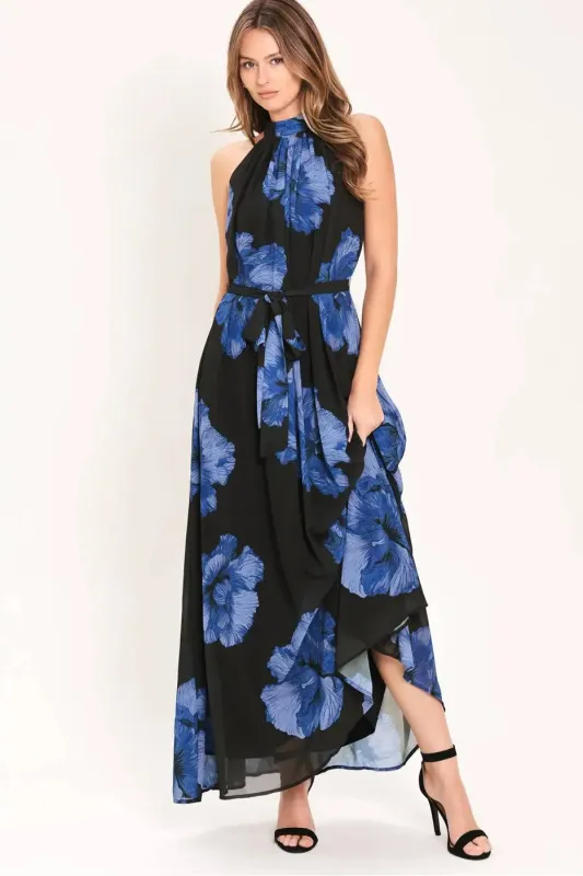 Blue Floral Halter Dress made by Flying Tomato