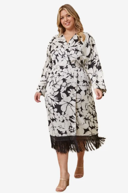 CURVE Fringe Hem Wrap Dress sold by Valencia Boutique