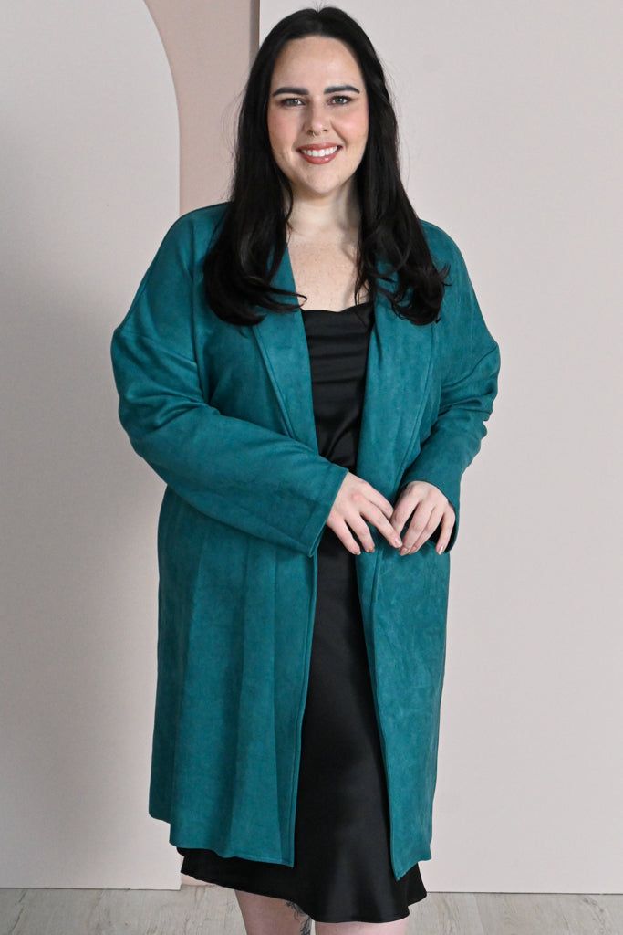 CURVE Faux Suede Longline Blazer sold by Valencia Boutique