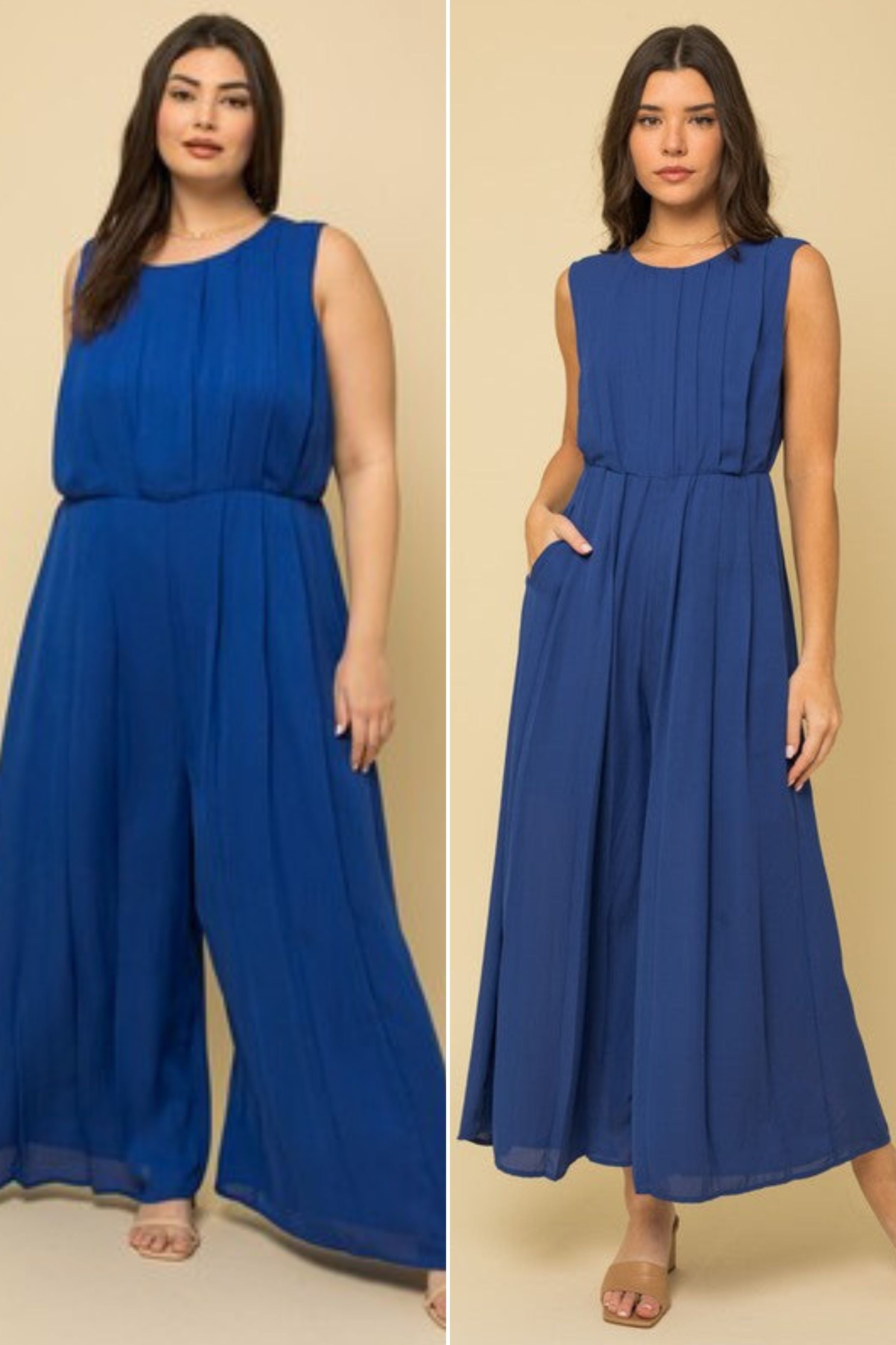 Pleated Wide Leg Jumpsuit (S-3X) sold by Valencia Boutique