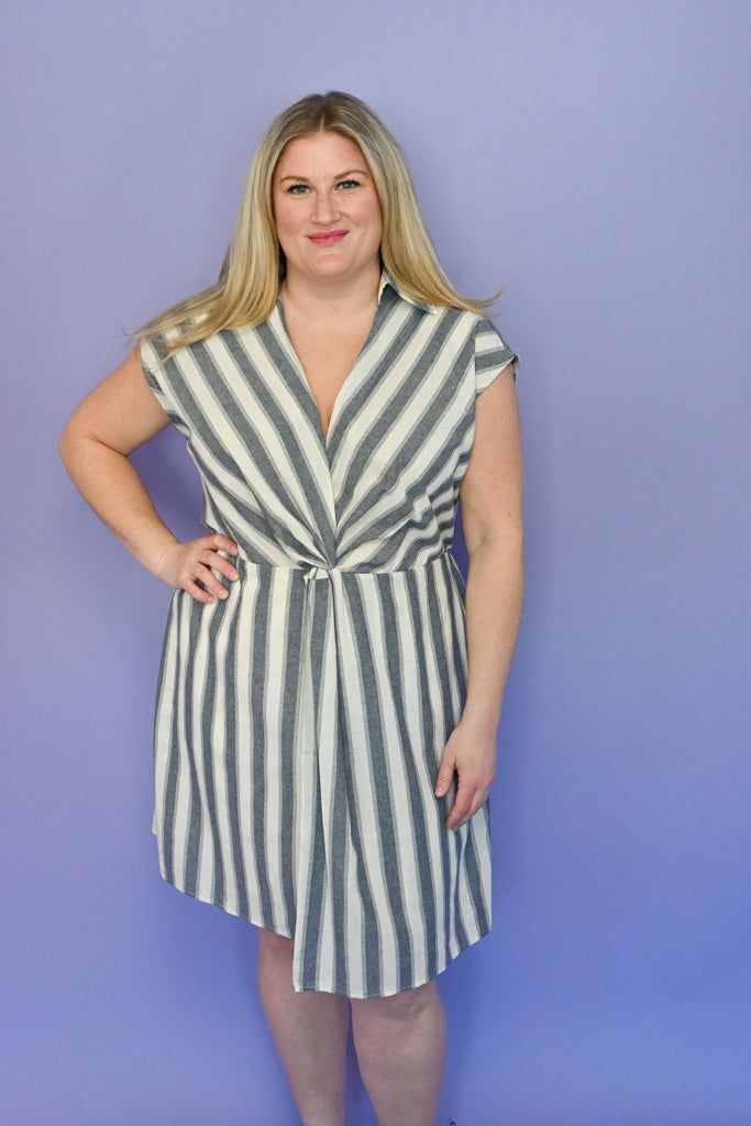 Striped Twist Mini Dress (S-3X) sold by Valencia Boutique product image thumbnail 3