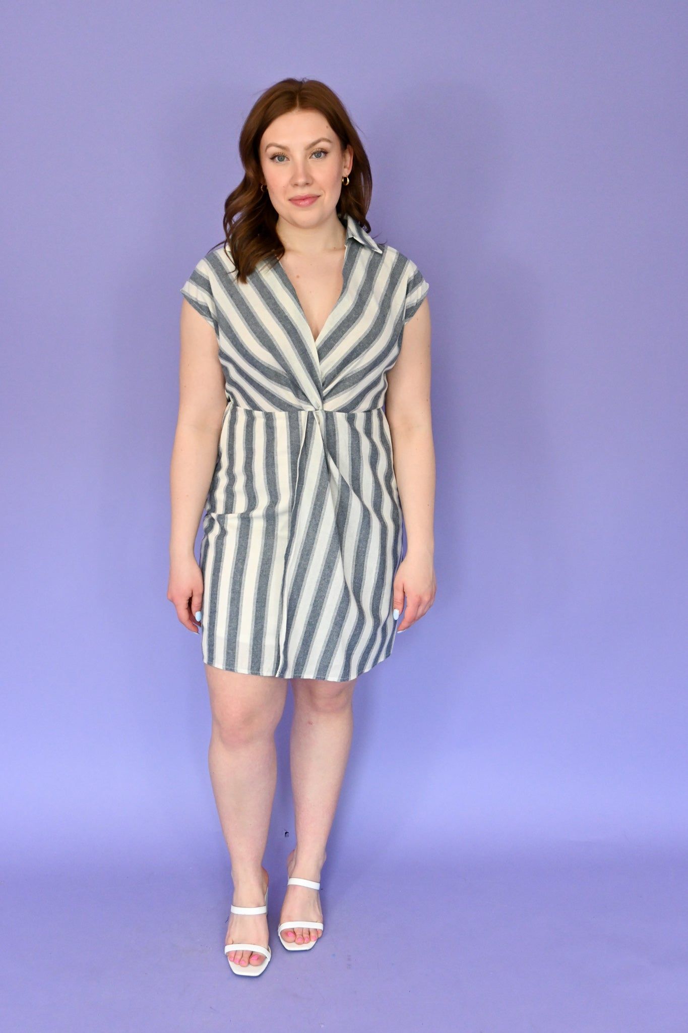 Striped Twist Mini Dress (S-3X) sold by Valencia Boutique product image thumbnail 4