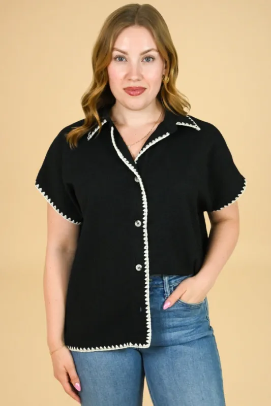 Embroidered SS Button Up sold by Valencia Boutique