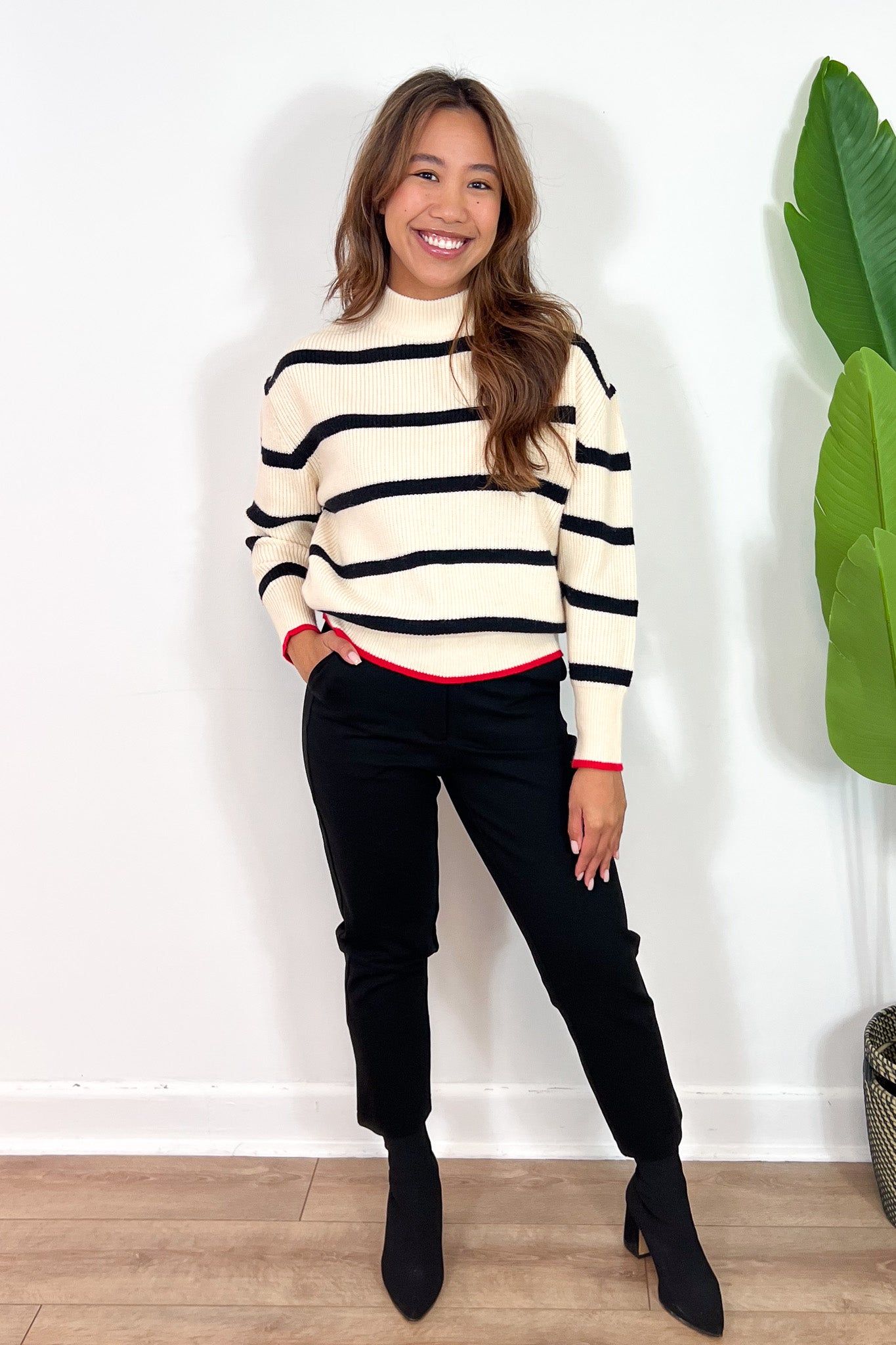 Striped Mock Neck Sweater sold by Valencia Boutique