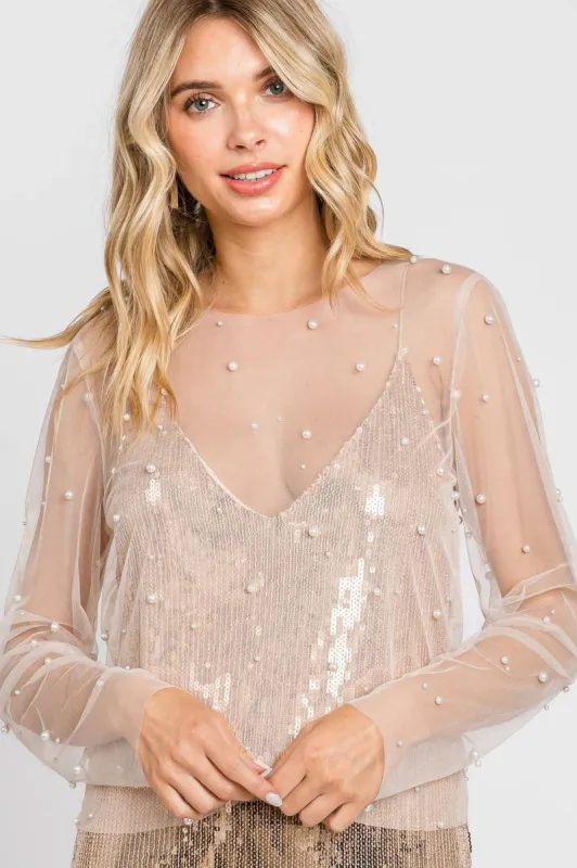 Pearl Mesh Top (S-3X) sold by Valencia Boutique