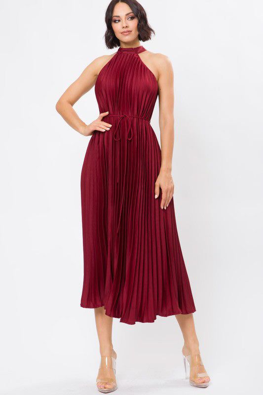 Pleated Halter Midi Dress sold by Valencia Boutique