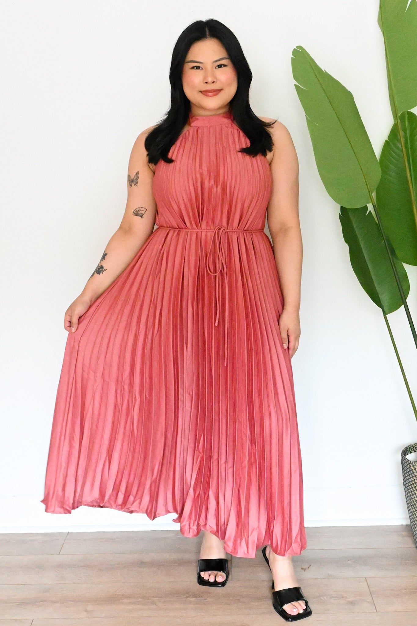 Pleated Halter Midi Dress sold by Valencia Boutique