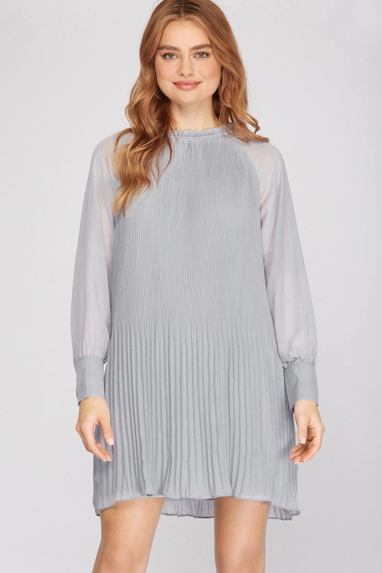 Long Sleeve Pleated Dress sold by Valencia Boutique