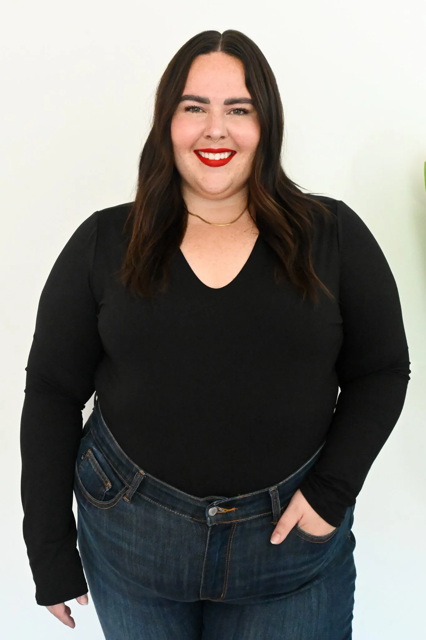 V-Neck Bodysuit (S-3X) sold by Valencia Boutique product image thumbnail 3