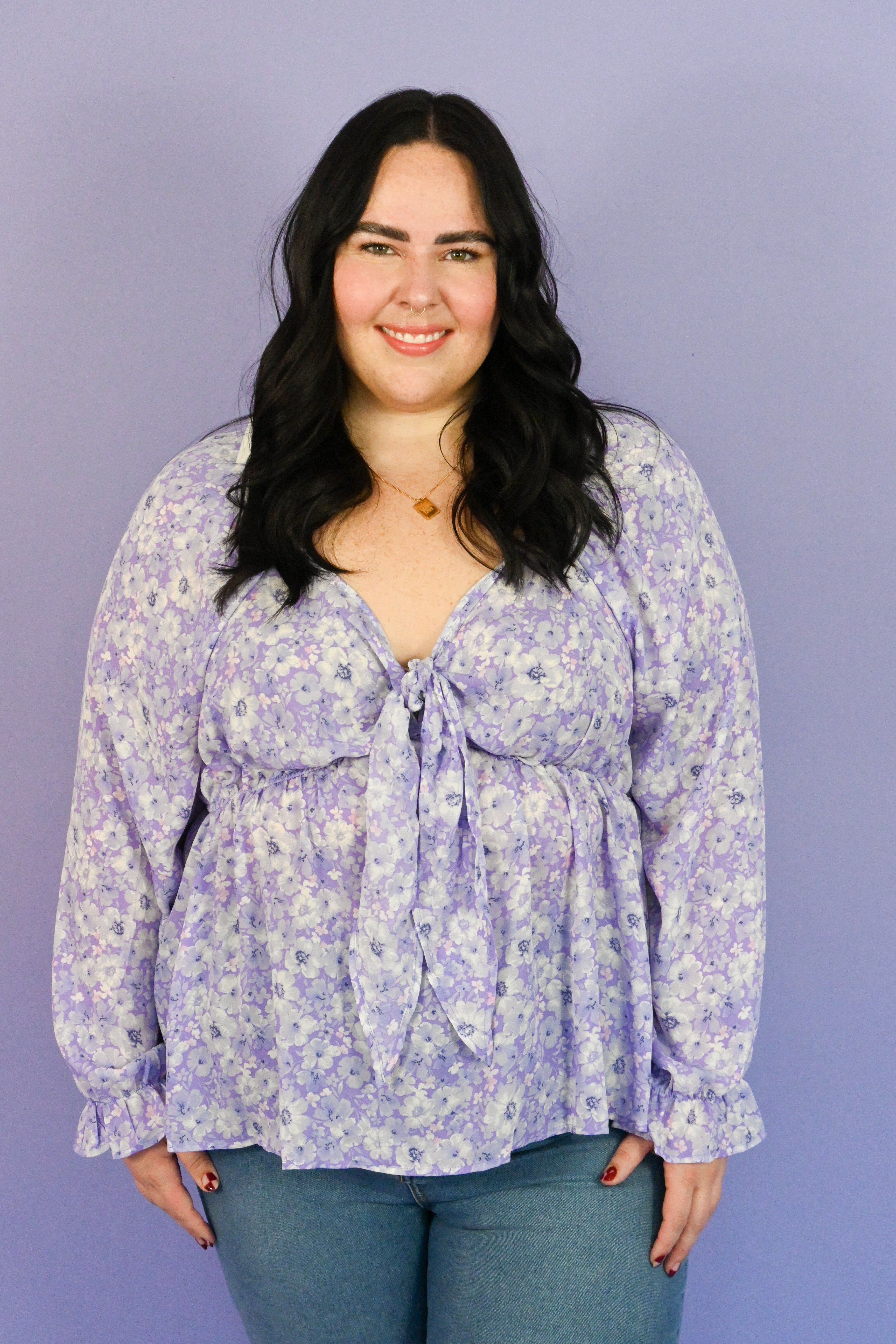 Floral Tie-Front Top (S-3X) sold by Valencia Boutique