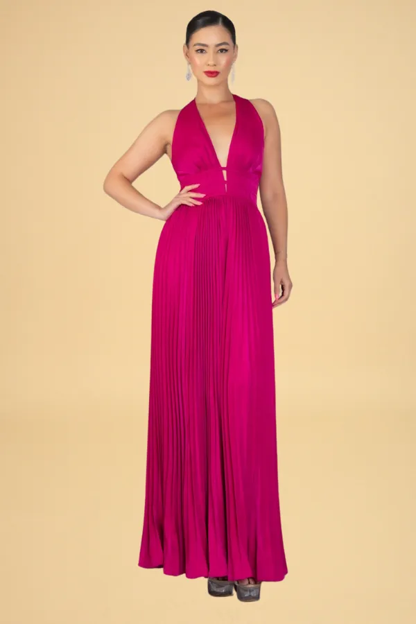 Pleated Halter Maxi Dress sold by Valencia Boutique