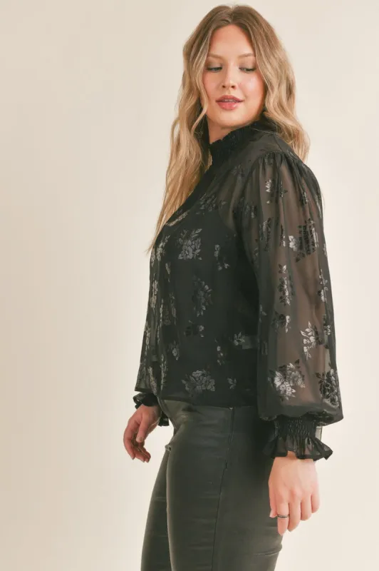 CURVE Smocked Floral Print Top sold by Valencia Boutique