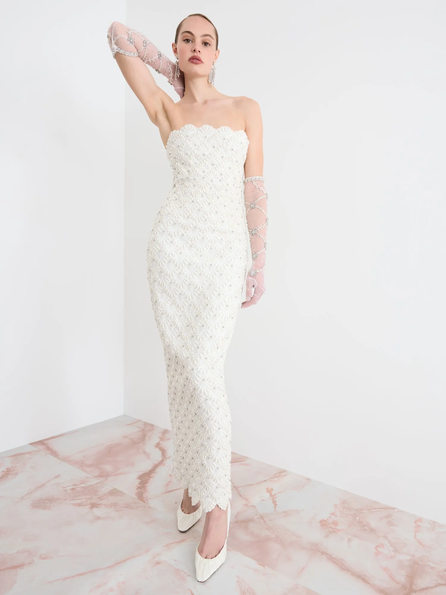 Scallop Column Gown sold by Clio Peppiatt product image thumbnail 3