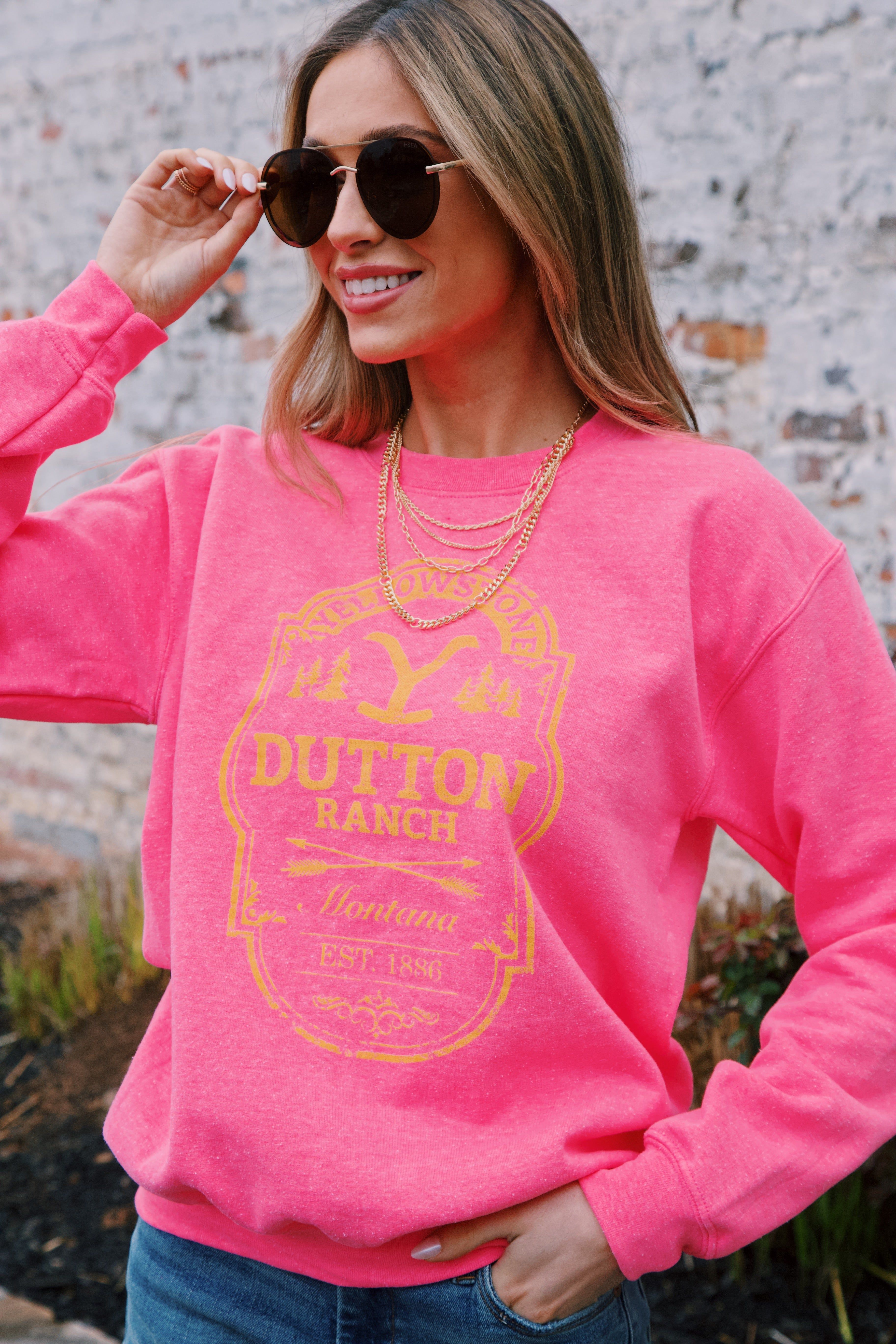 Dutton Ranch Yellowstone Sweatshirt, Hot Pink sold by North & Main Clothing Company product image thumbnail 4