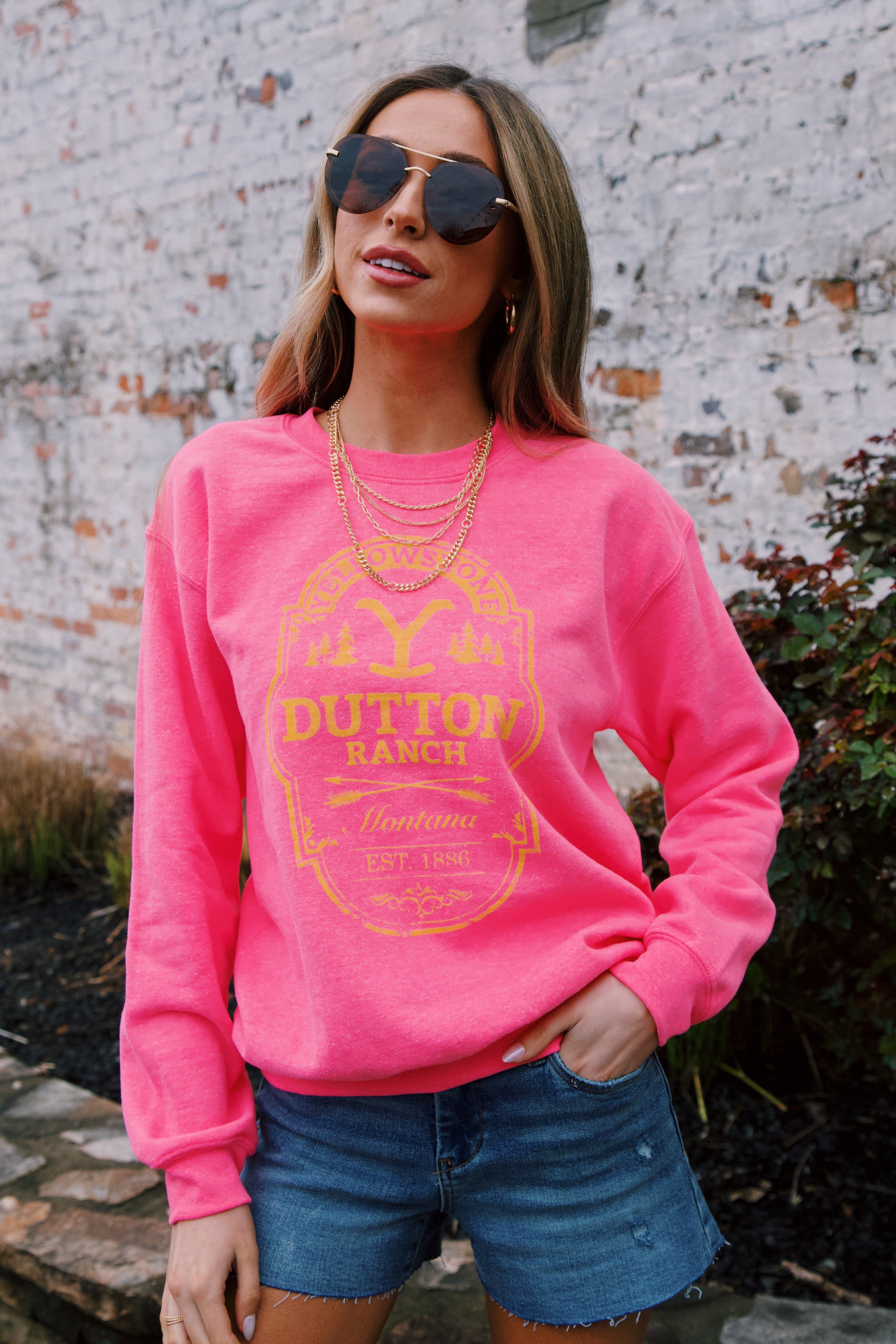 Dutton Ranch Yellowstone Sweatshirt, Hot Pink sold by North & Main Clothing Company product image thumbnail 3