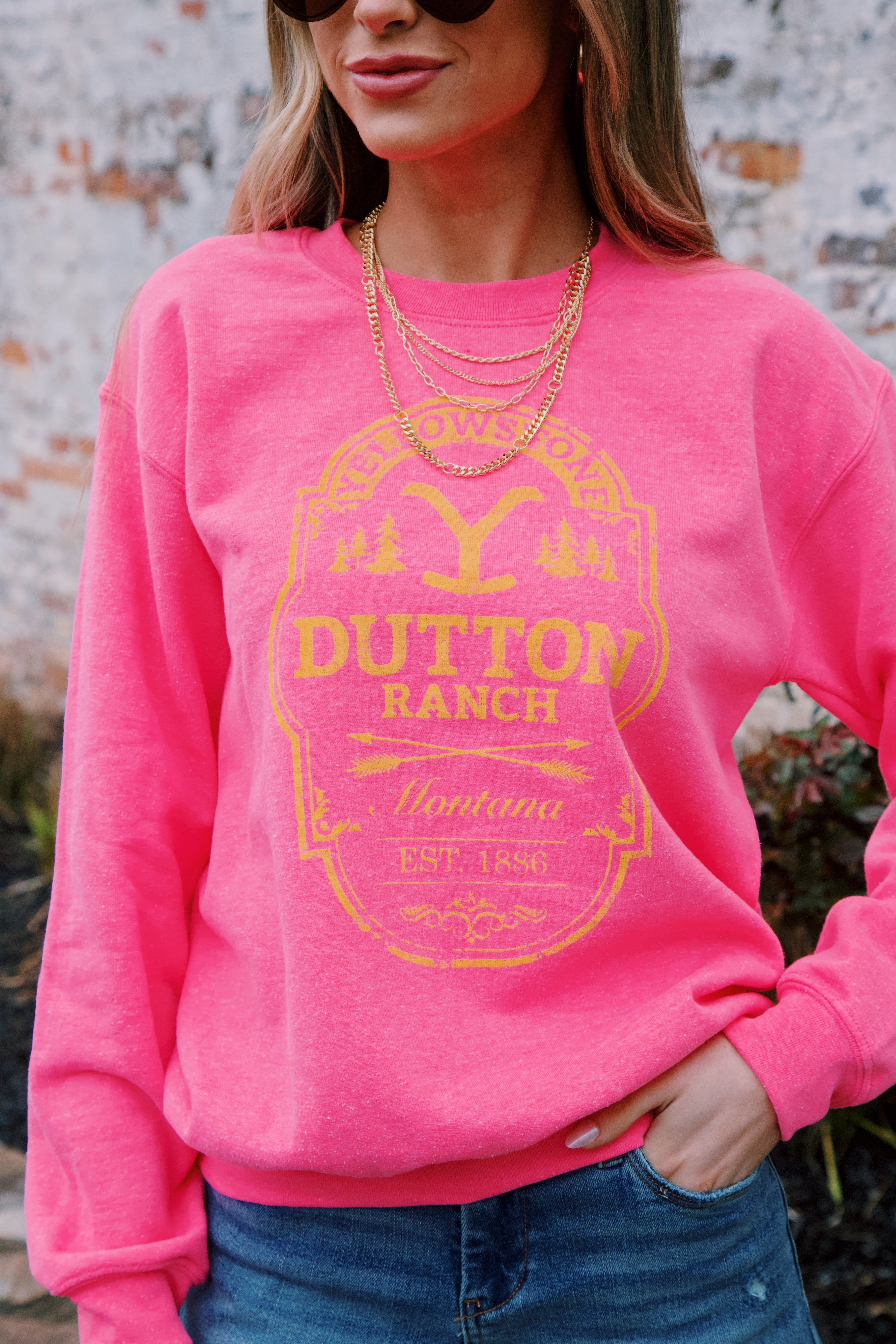 Dutton Ranch Yellowstone Sweatshirt, Hot Pink sold by North & Main Clothing Company product image thumbnail 2