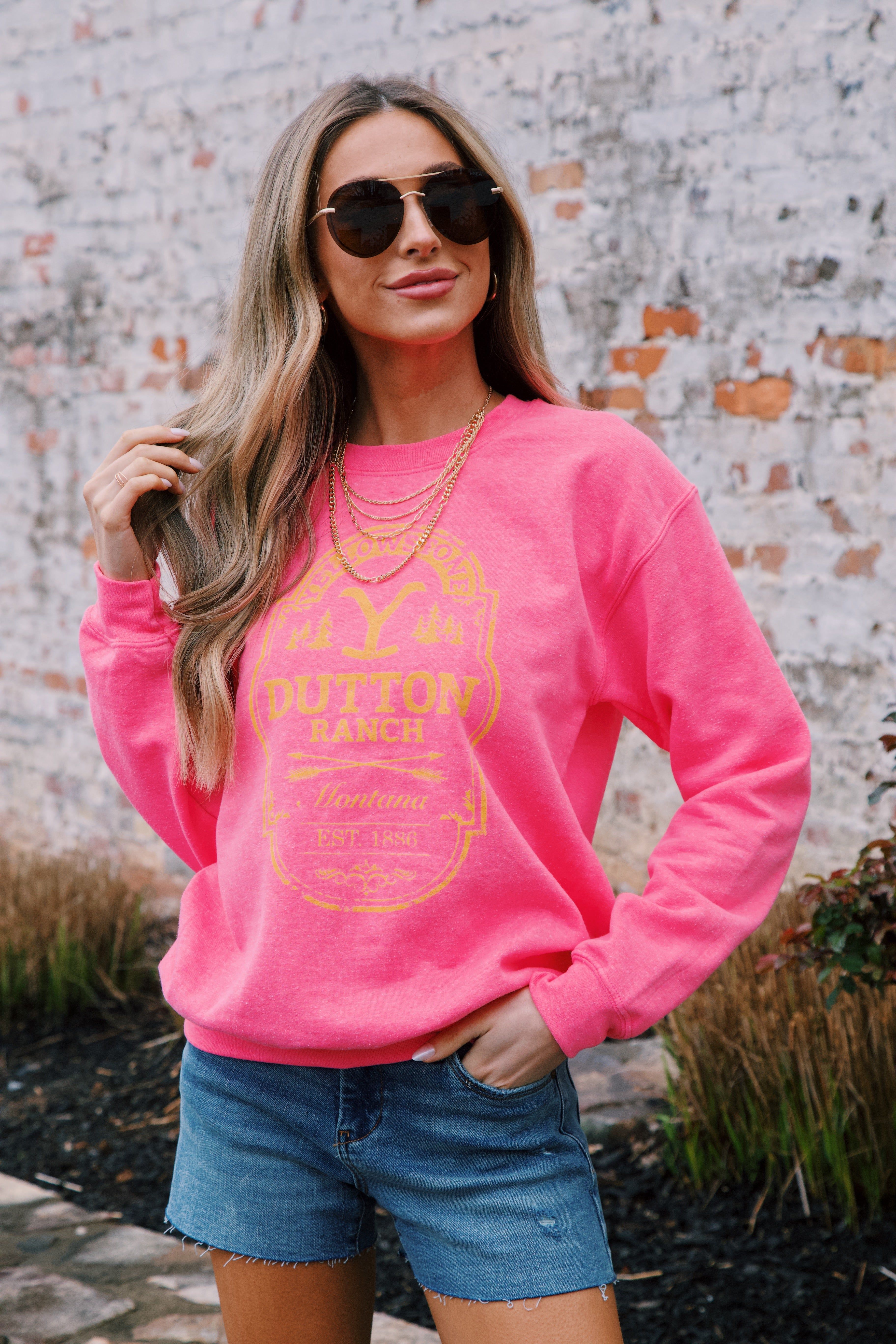 Dutton Ranch Yellowstone Sweatshirt, Hot Pink sold by North & Main Clothing Company