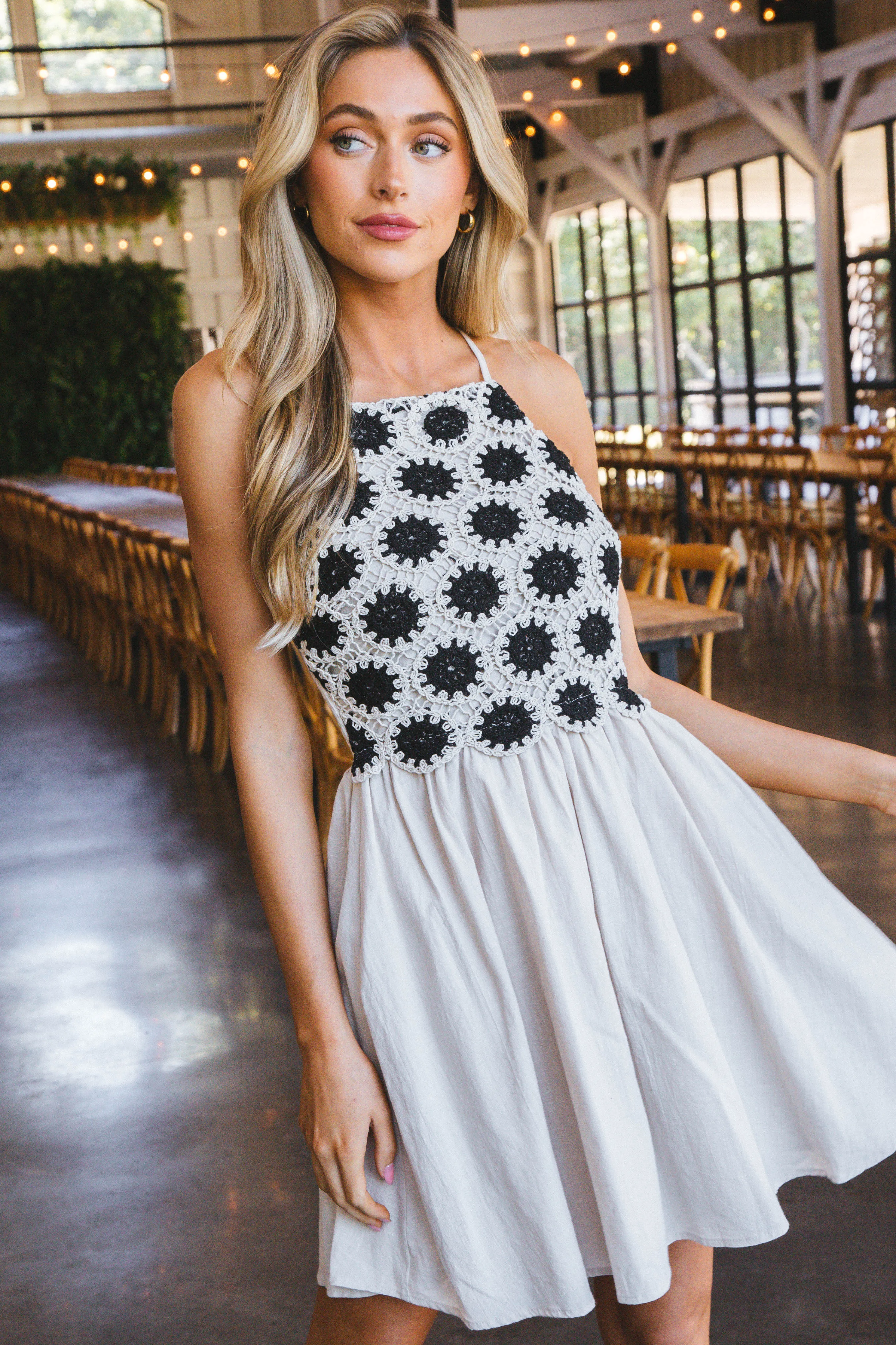 Zahra Crochet Bodice Mini Dress, Natural sold by North & Main Clothing Company product image thumbnail 4