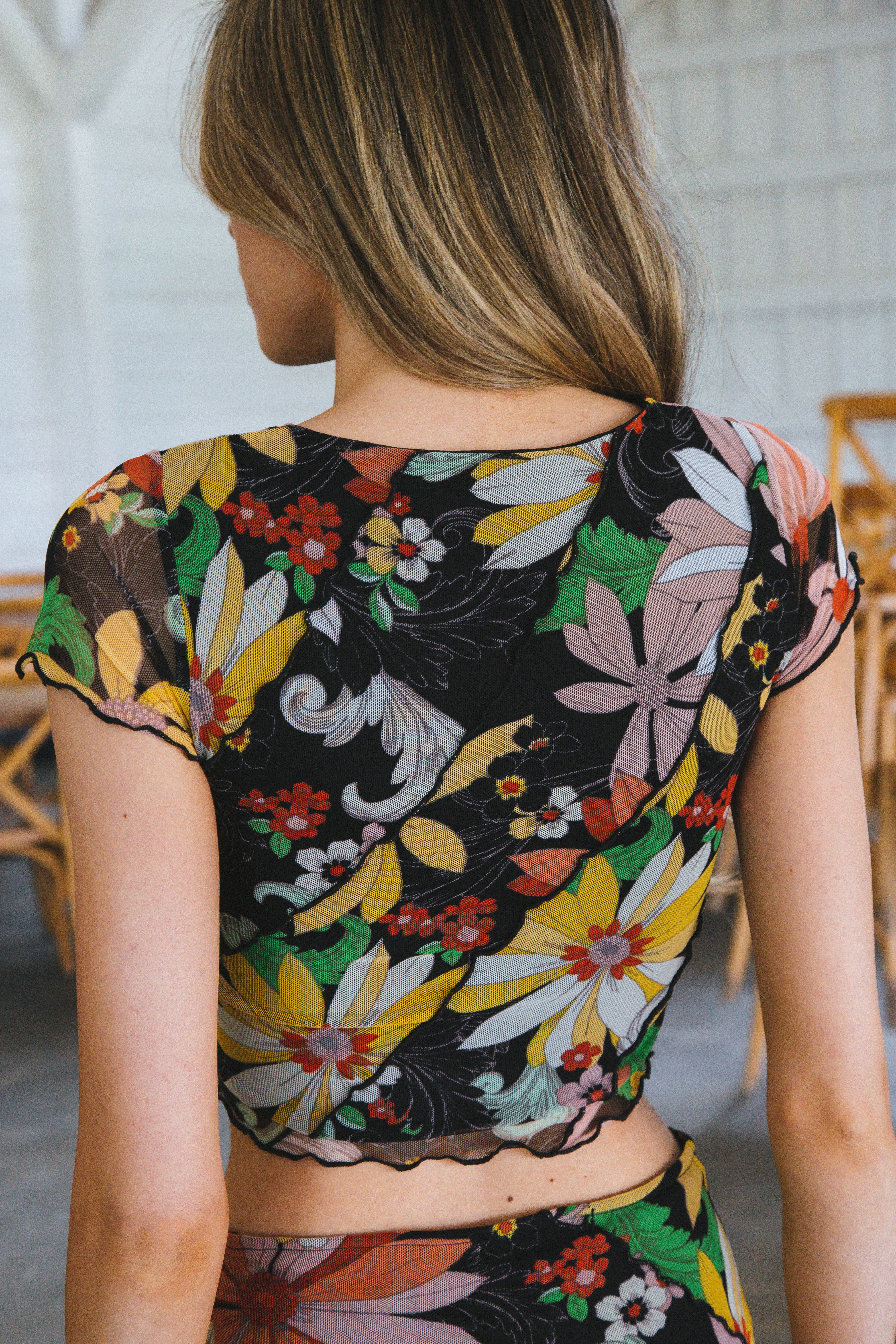 Leah Floral Mesh Crop Top, Black sold by North & Main Clothing Company product image thumbnail 4