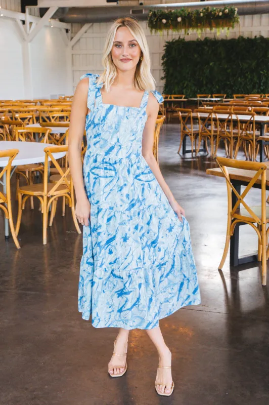 Alexandra Tie Shoulder Midi Dress, Light Blue sold by North & Main Clothing Company