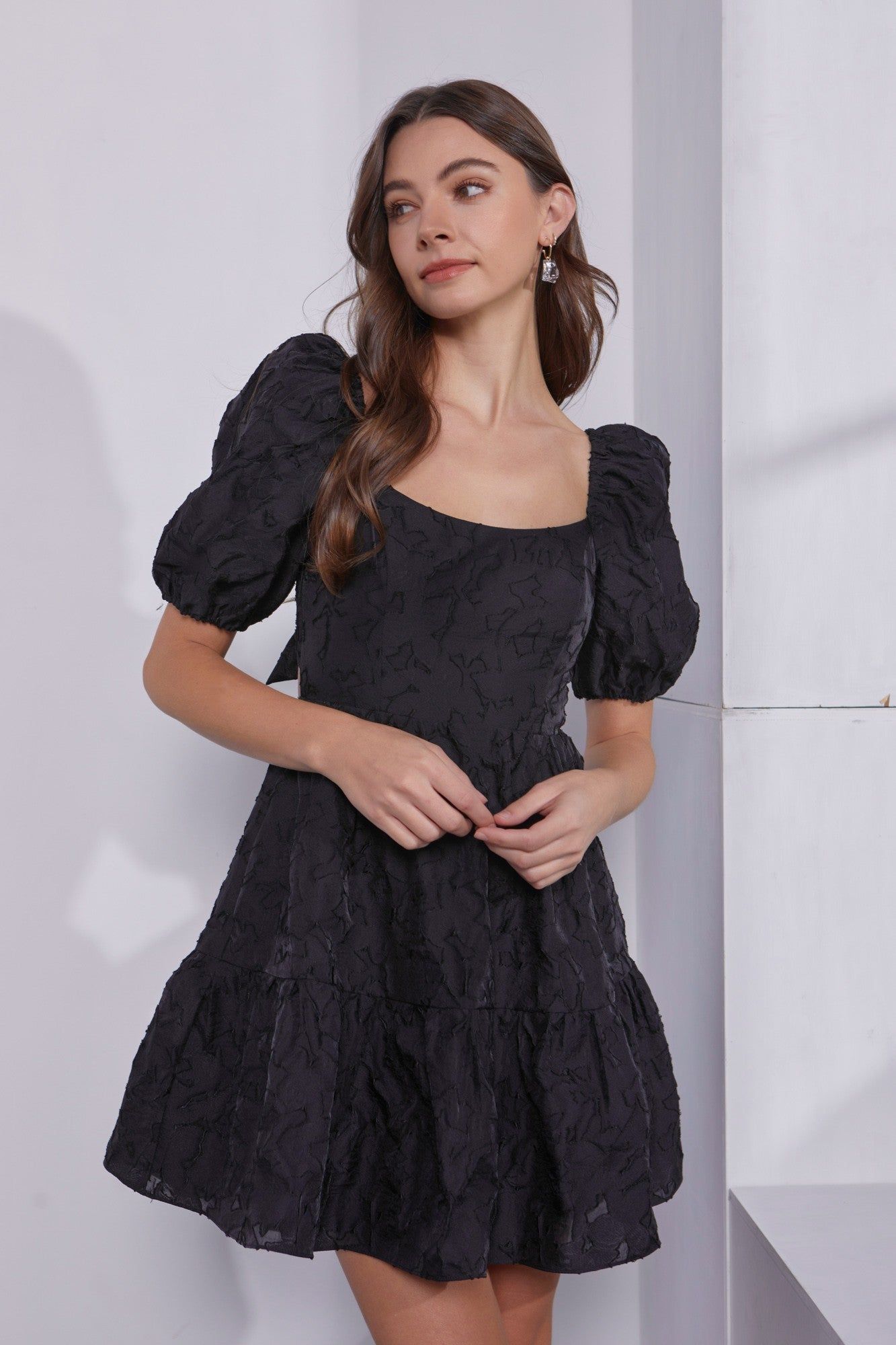 Easton Tiered Mini Dress, Black sold by North & Main Clothing Company