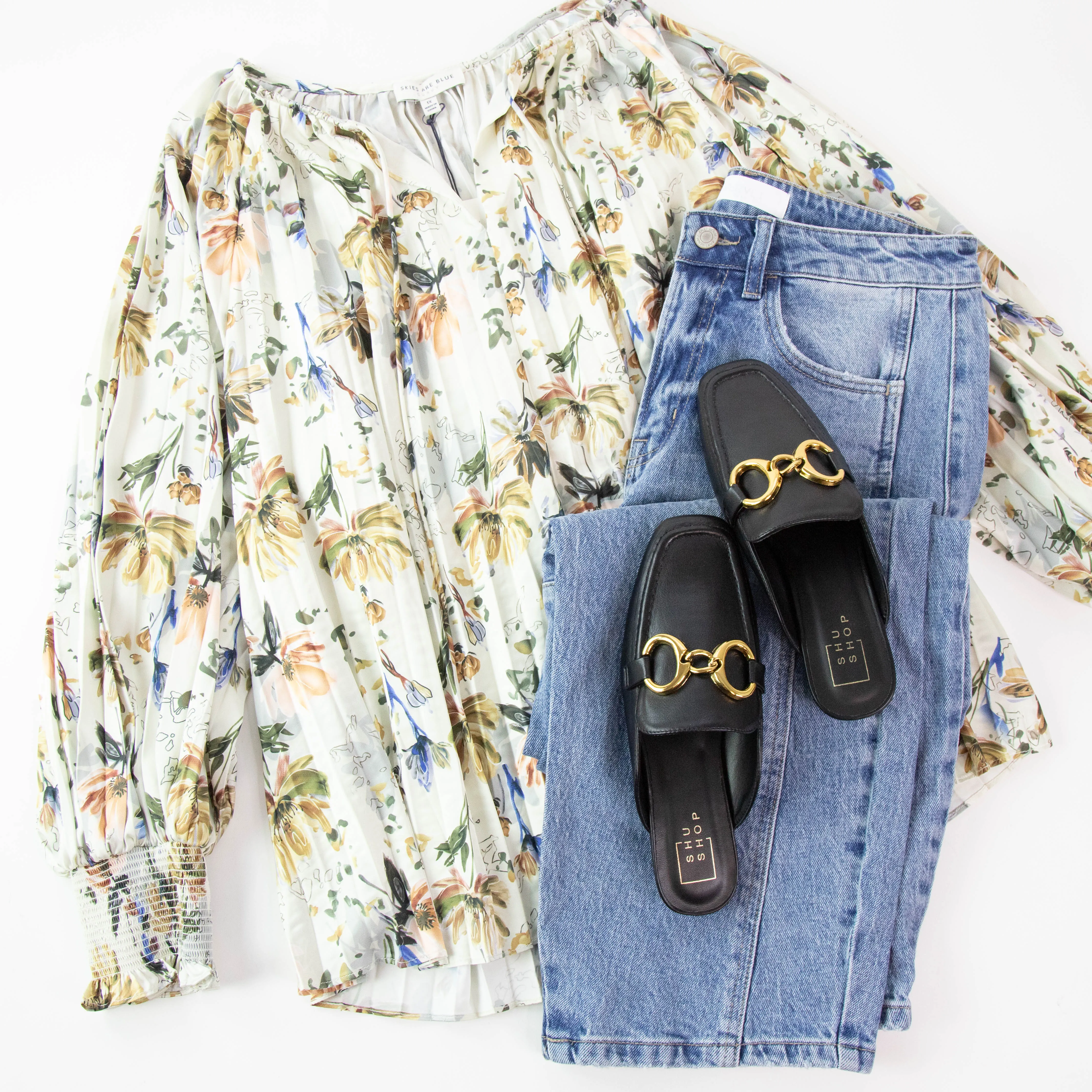 Lucille Floral Tie Neck Blouse, Cream Floral | Plus Size sold by North & Main Clothing Company product image thumbnail 3