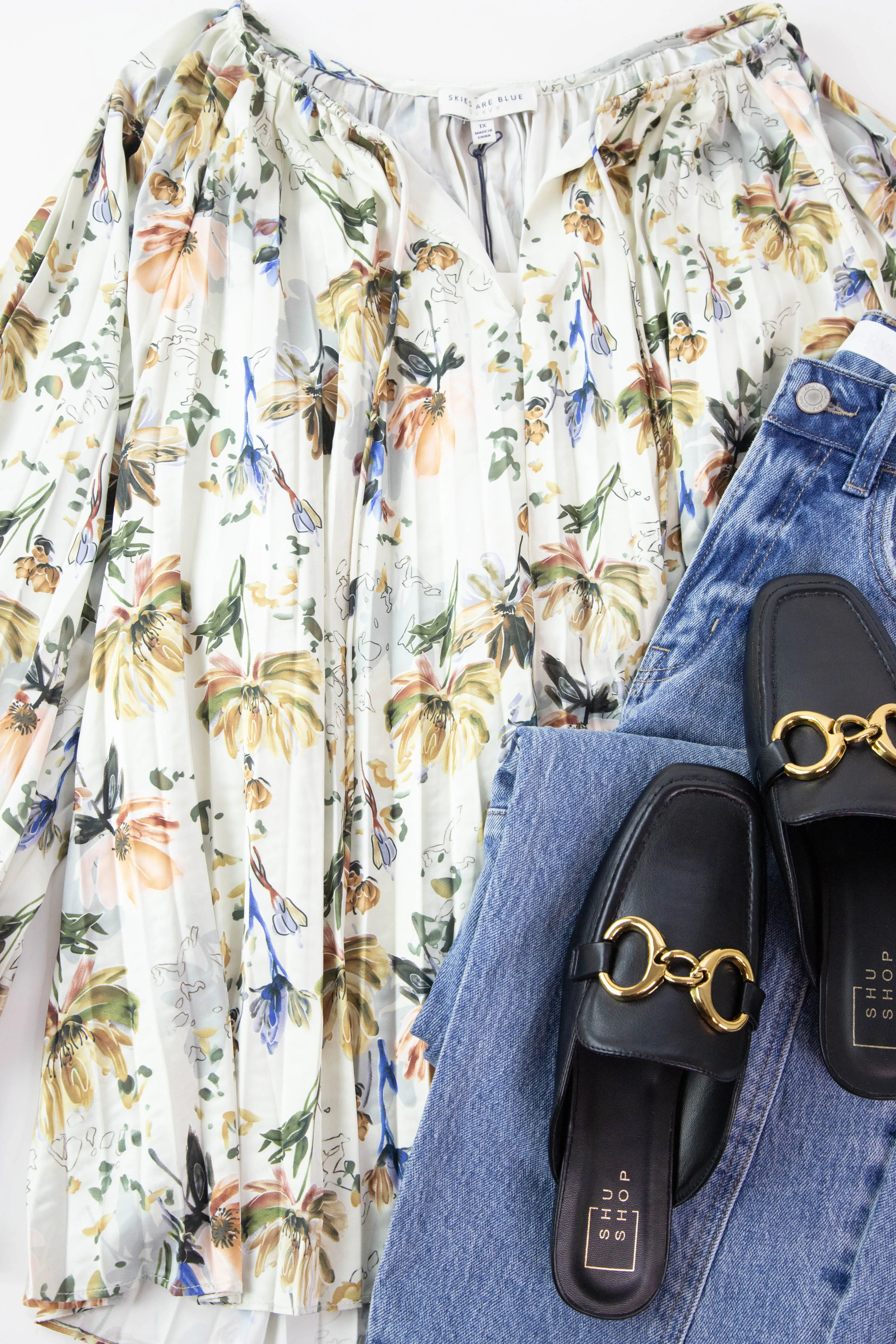 Lucille Floral Tie Neck Blouse, Cream Floral | Plus Size sold by North & Main Clothing Company