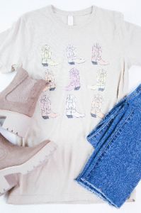 Cowboy Boots Graphic Tee, Tan sold by North & Main Clothing Company