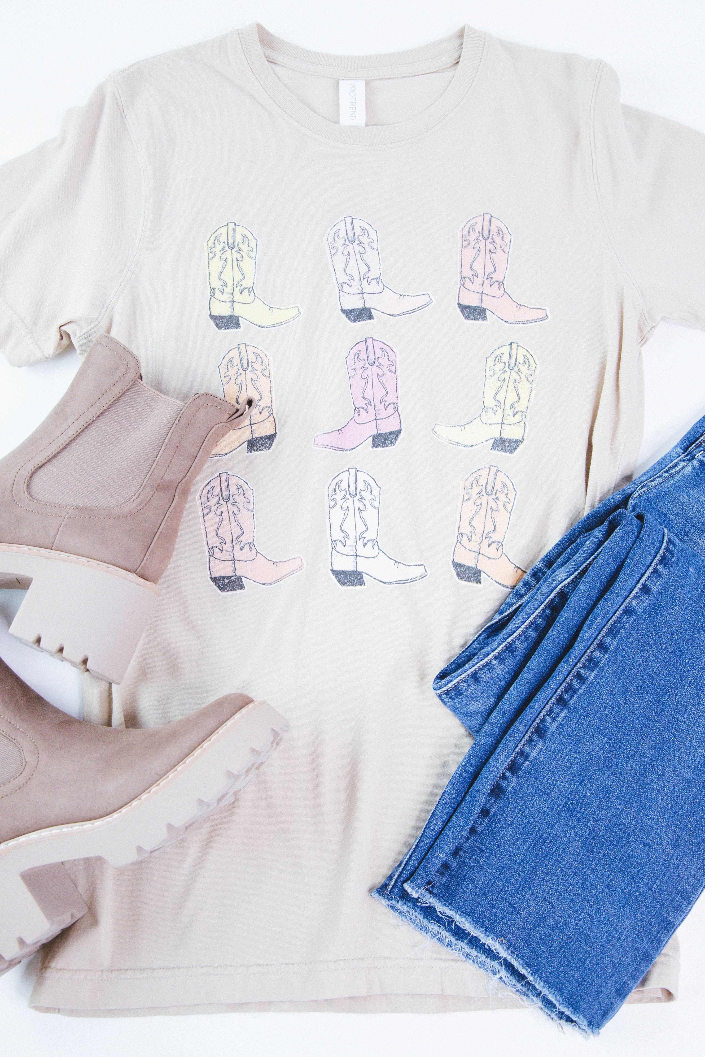 Cowboy Boots Graphic Tee, Tan sold by North & Main Clothing Company