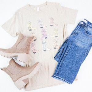 Cowboy Boots Graphic Tee, Tan sold by North & Main Clothing Company