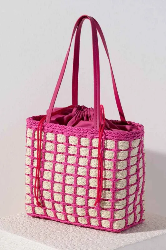 Hayley Woven Straw Tote, Pink sold by North & Main Clothing Company
