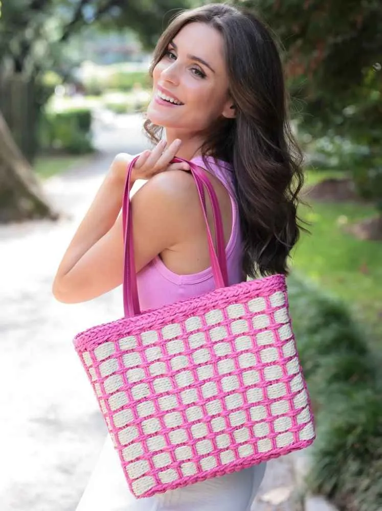 Hayley Woven Straw Tote, Pink sold by North & Main Clothing Company product image thumbnail 3