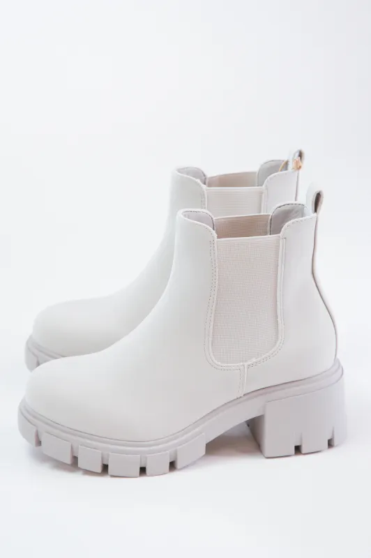 Ivy Pull on Chelsea Lug Sole Bootie, Off White sold by North & Main Clothing Company