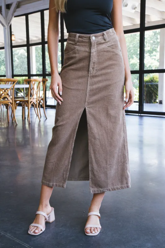Kiana Corduroy Maxi Skirt, Camel sold by North & Main Clothing Company