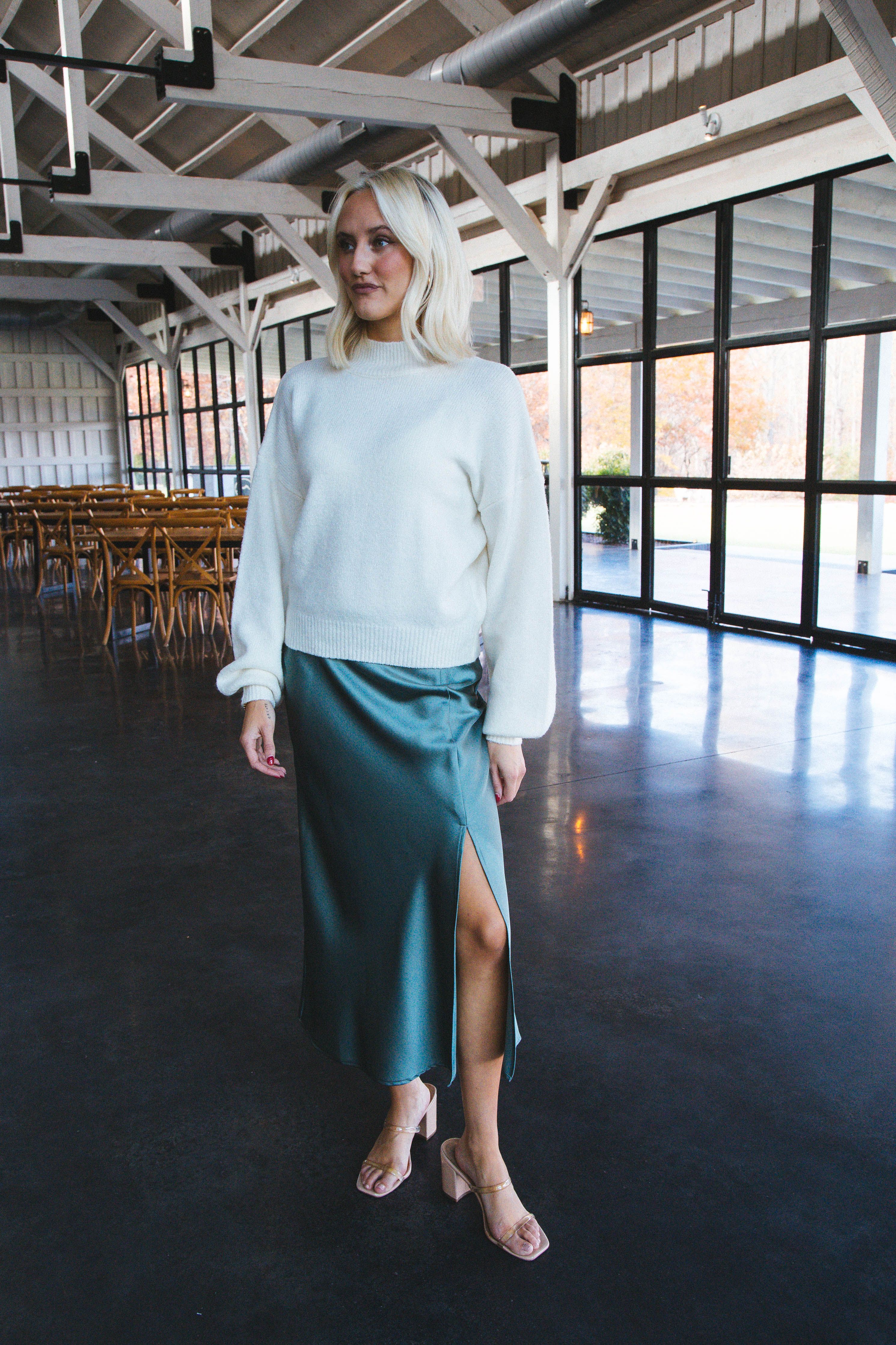 Avery Balloon Sleeve Mock Neck Solid Sweater, Cream sold by North & Main Clothing Company product image thumbnail 5