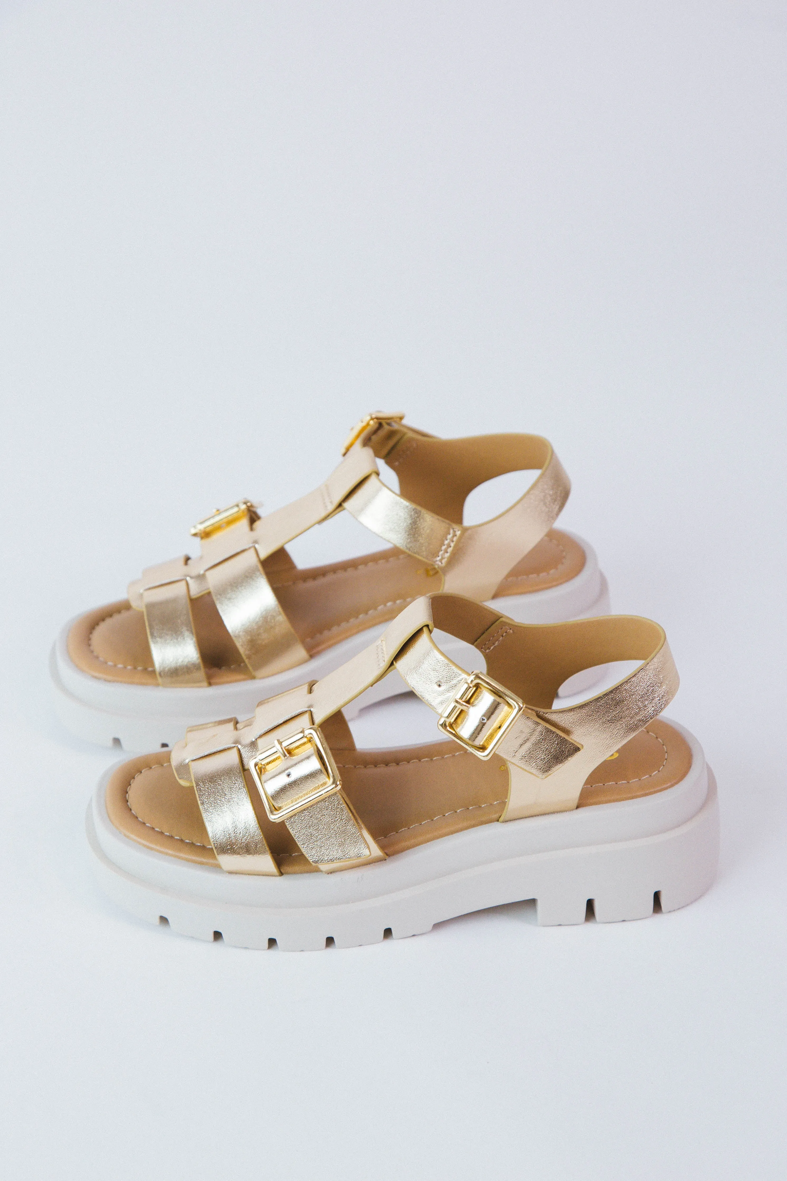 Dilia Lug Sole Sandal, Gold sold by North & Main Clothing Company