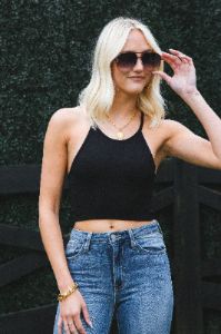 Shy Ribbed Crop Top, Black sold by North & Main Clothing Company