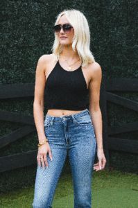 Shy Ribbed Crop Top, Black sold by North & Main Clothing Company