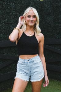Shy Ribbed Crop Top, Black sold by North & Main Clothing Company