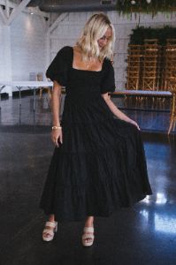 Lua Smocked Maxi Dress, Black sold by North & Main Clothing Company