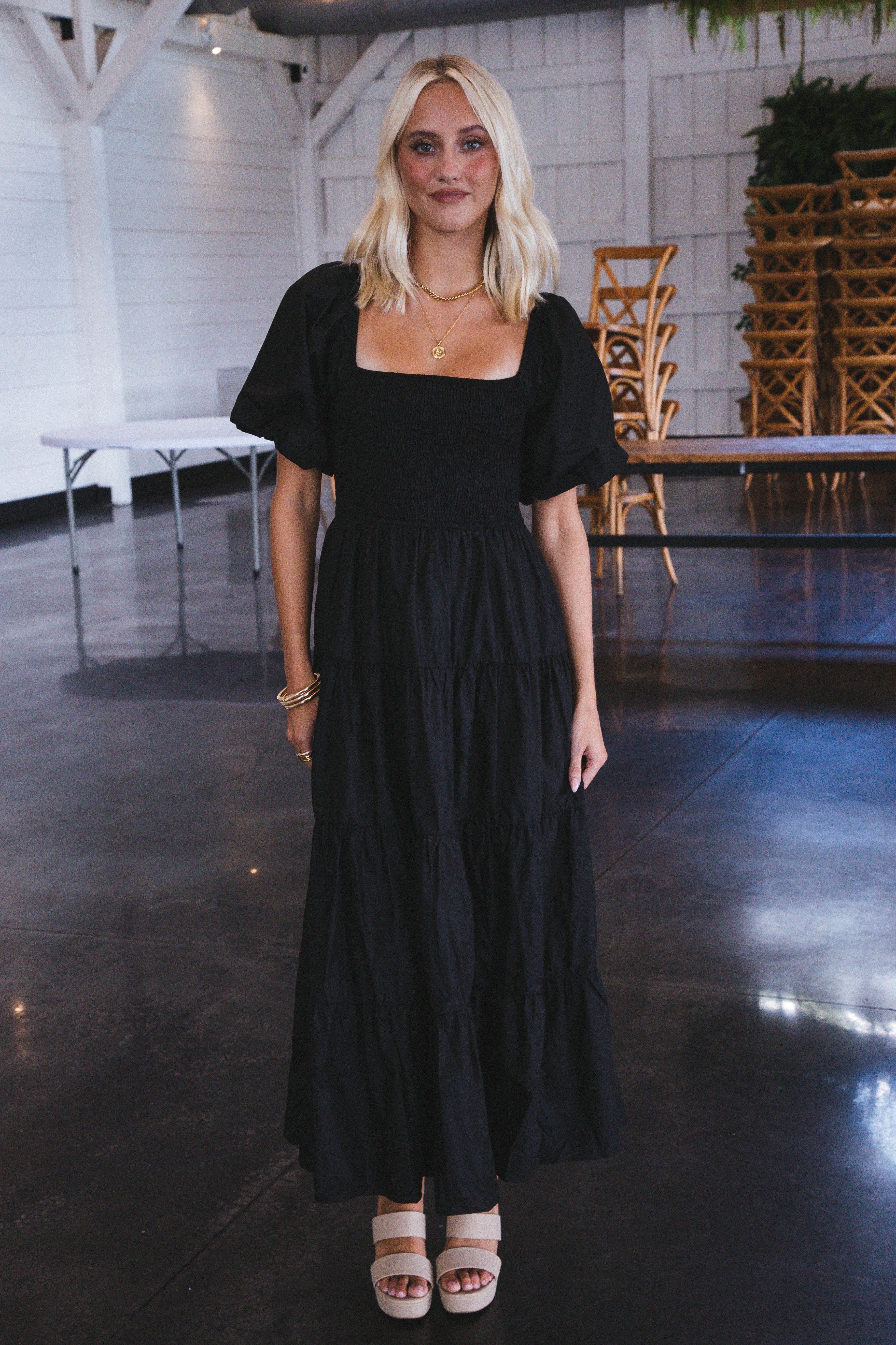 Lua Smocked Maxi Dress, Black sold by North & Main Clothing Company