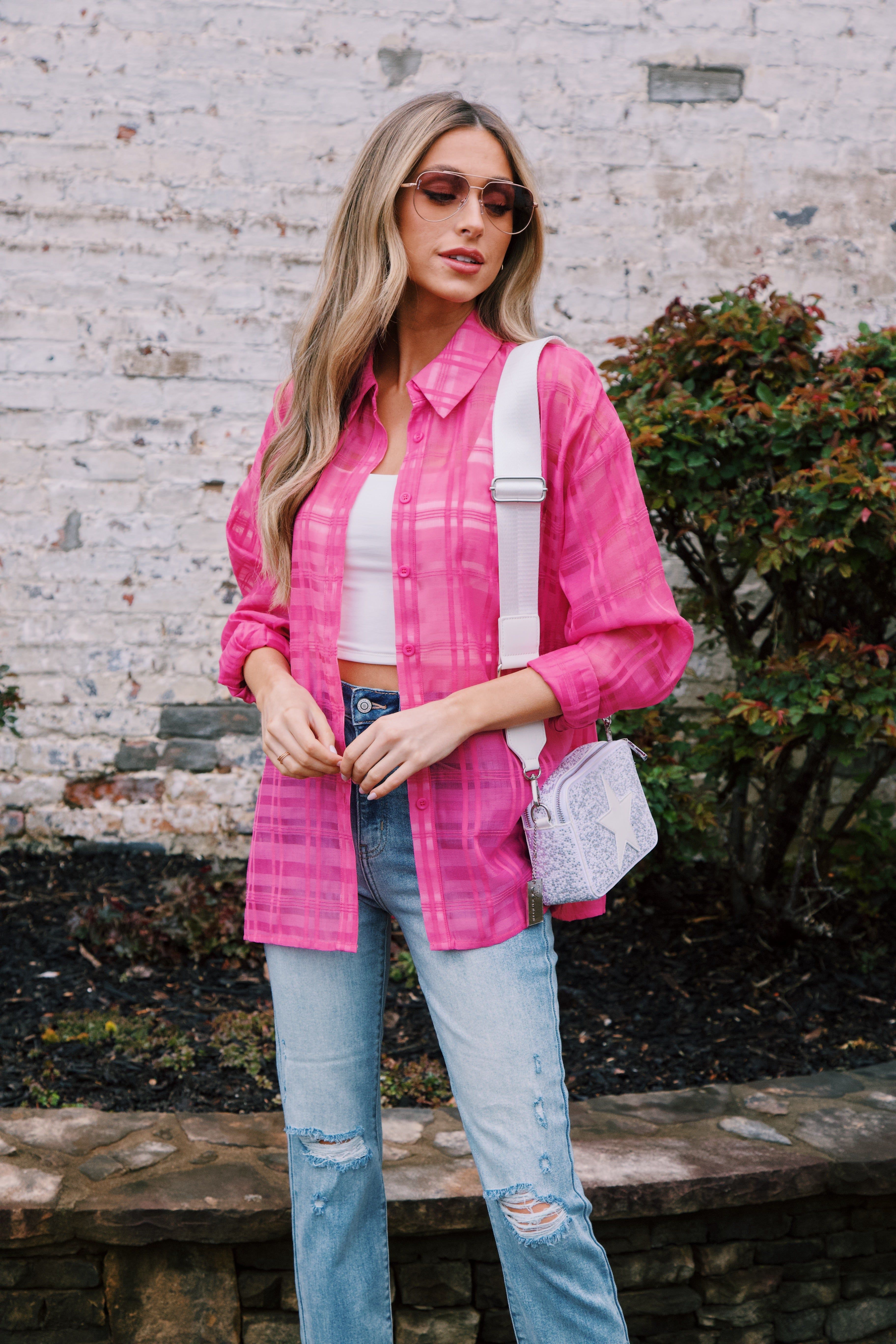 Linda Mini Pearls & Rhinestones Crossbody Bag, White | Vintage Havana sold by North & Main Clothing Company product image thumbnail 2